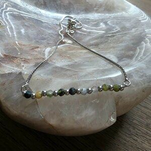 Venus and Vulcan Adjustable Silver Multi Stone Beaded Bracelet, NEW